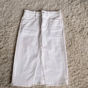 White denim fitted midi skirt